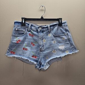Aeropostale Light Blue Denim Cherry & Daisy High-Rise Short Shorts